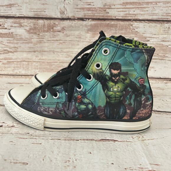 CONVERSE DC Comics Green Lantern High Top All Star Shoes Sz 2 - Picture 4 of 11